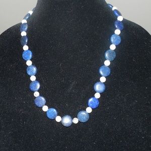 Sterling Lapis Lazuli necklace, white glass flower